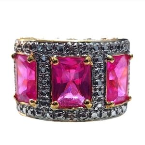 Ross-Simons Pink and Silver Ring with Gold Accents